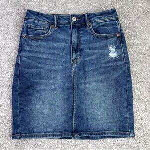 American Eagle Mom Skirt Women’s 2 Blue Pencil Denim Stretch Pockets